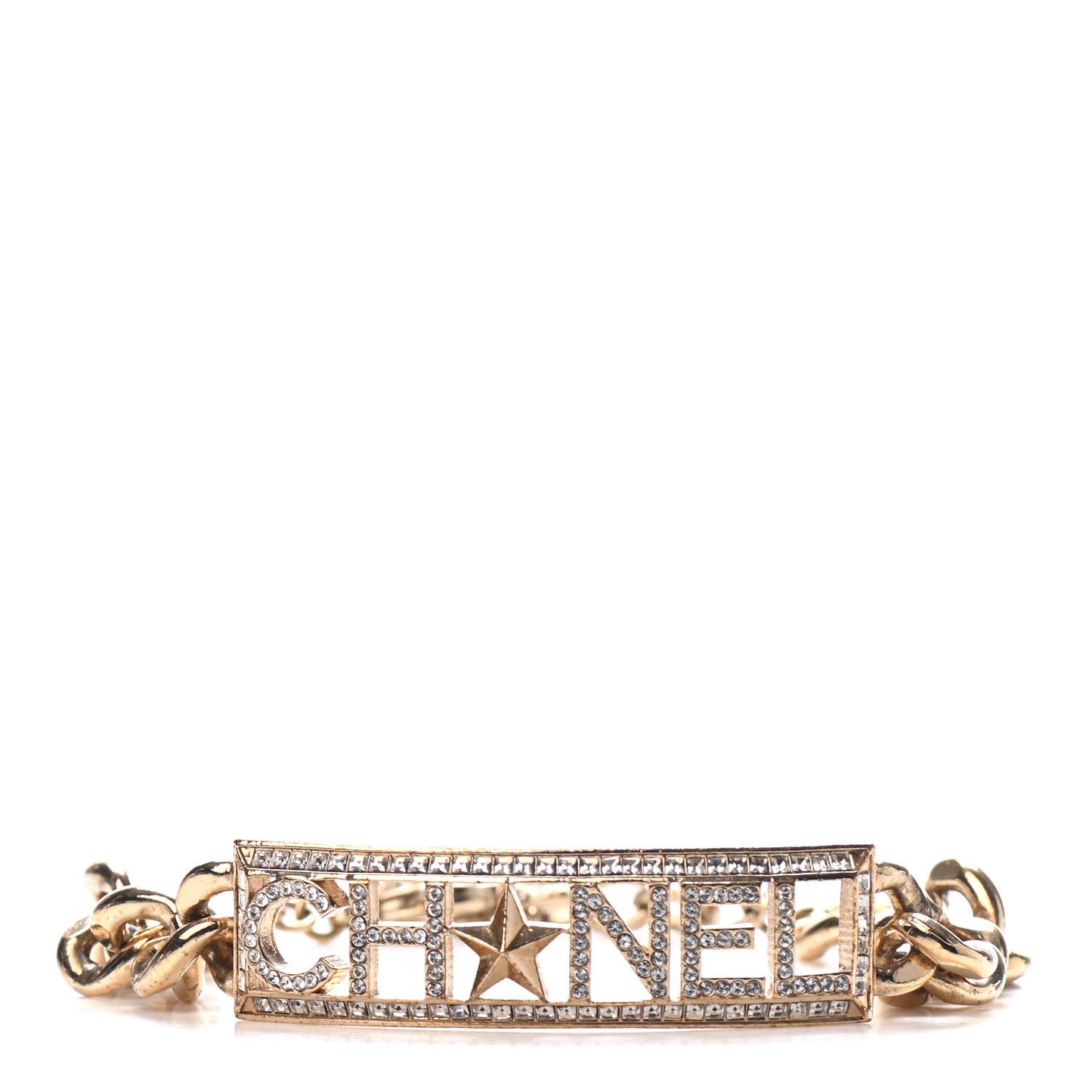 Crystal Chain Baguette Logo Star Bracelet Gold