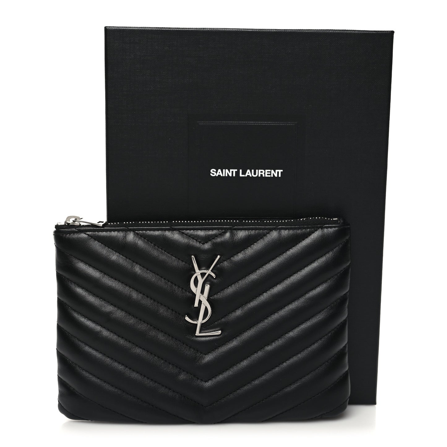 Calfskin Matelasse Chevron Monogram Pouch Black