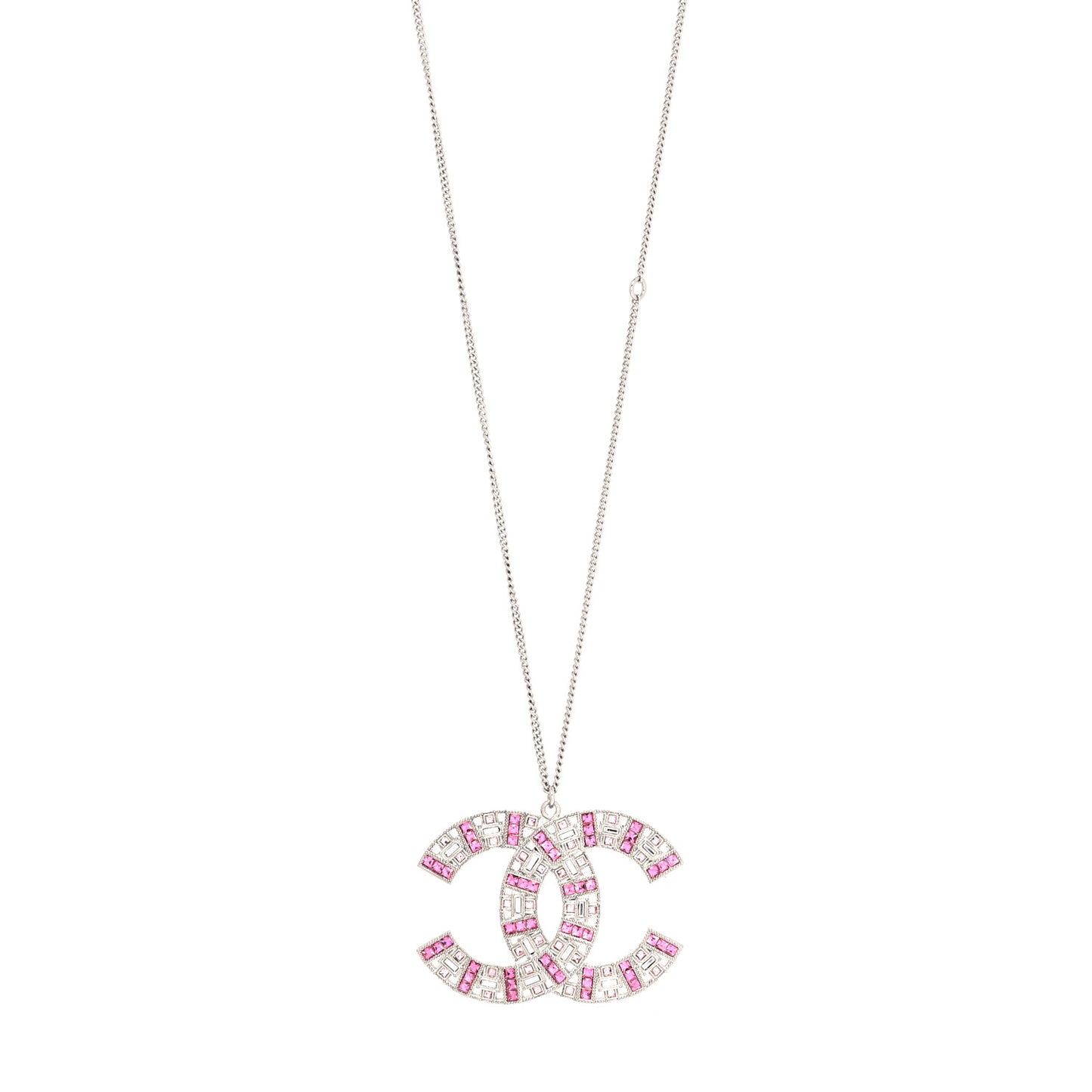 Baguette Crystal Large CC Necklace Pink