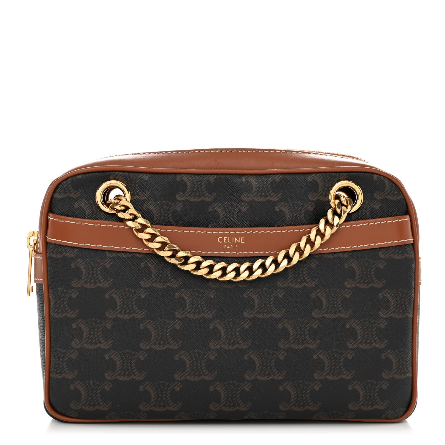 Celine Triomphe Canvas Calfskin Medium Patapans Tan 1 of 9