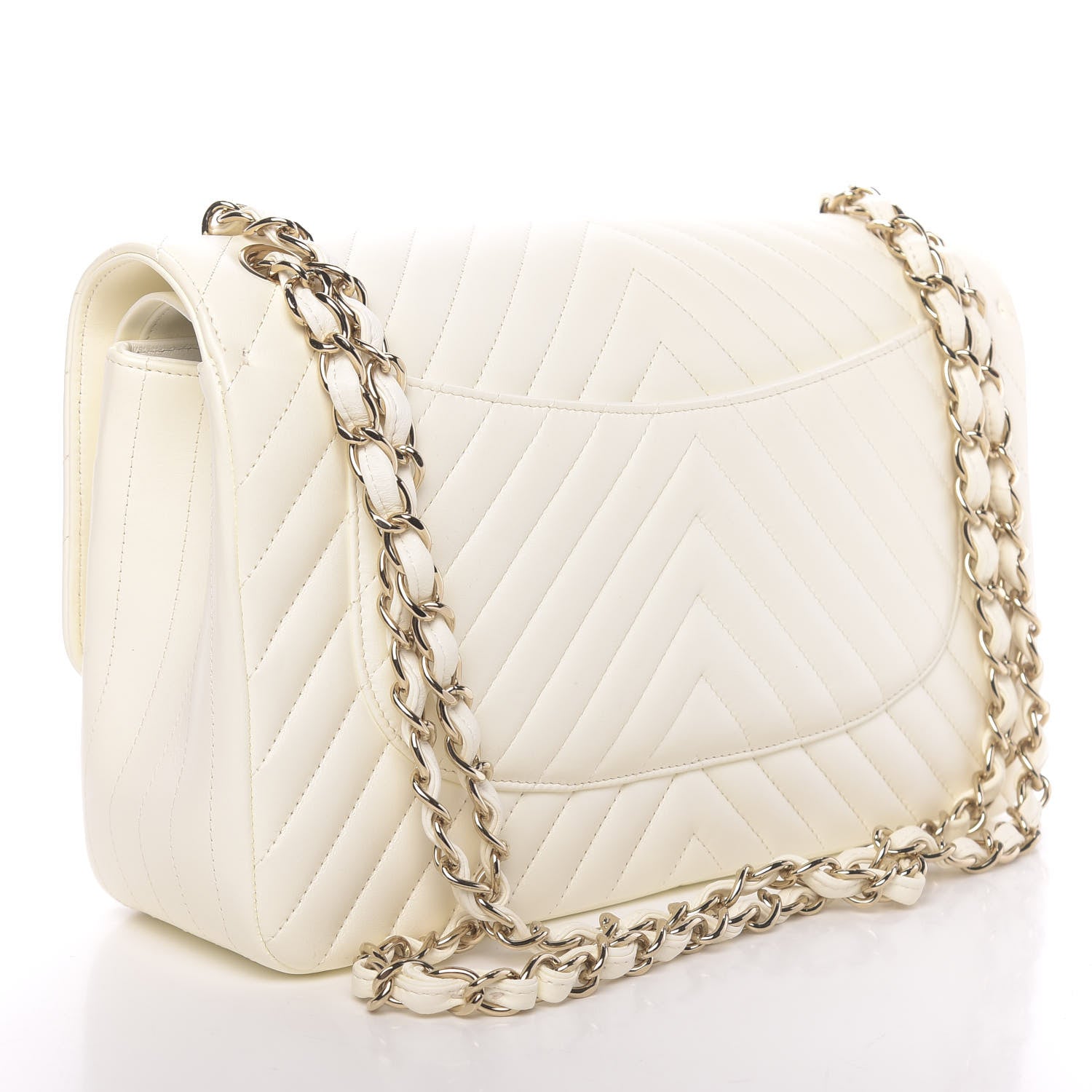 Chanel Lambskin Chevron Quilted Jumbo Double Flap White 3 of 13