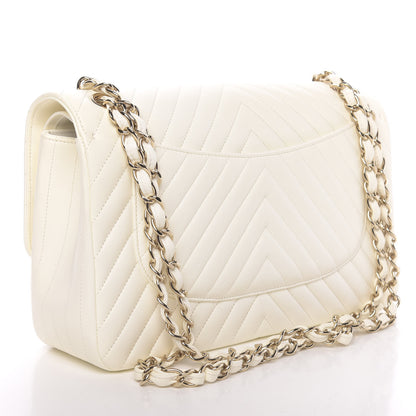 Chanel Lambskin Chevron Quilted Jumbo Double Flap White 3 of 13