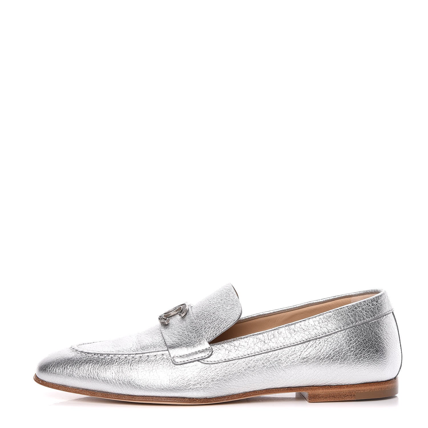 Chanel Crackled Goatskin Laminated CC Loafers 36.5 Silver 1 of 10