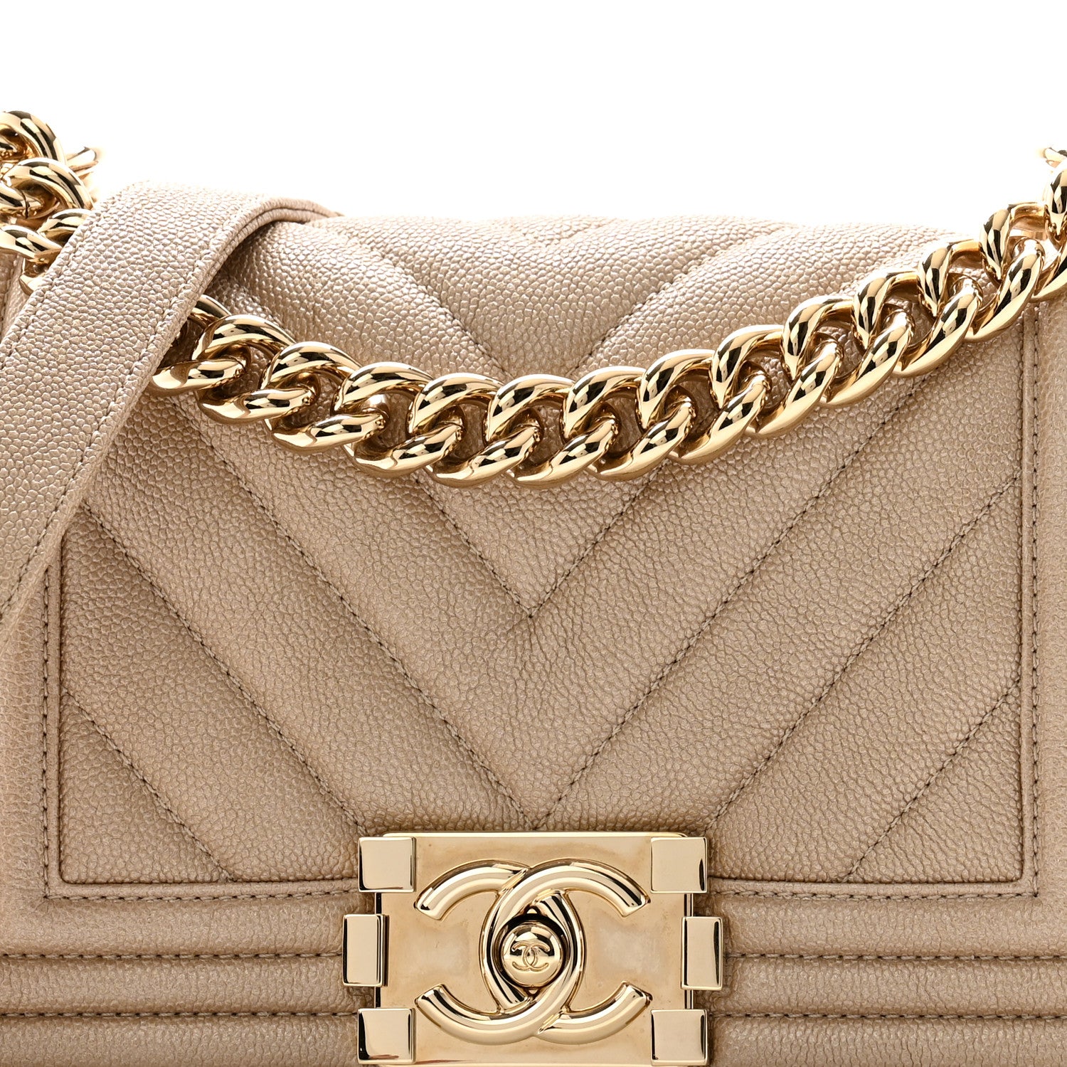 Chanel Iridescent Caviar Chevron Quilted Small Boy Flap Beige 8 of 10