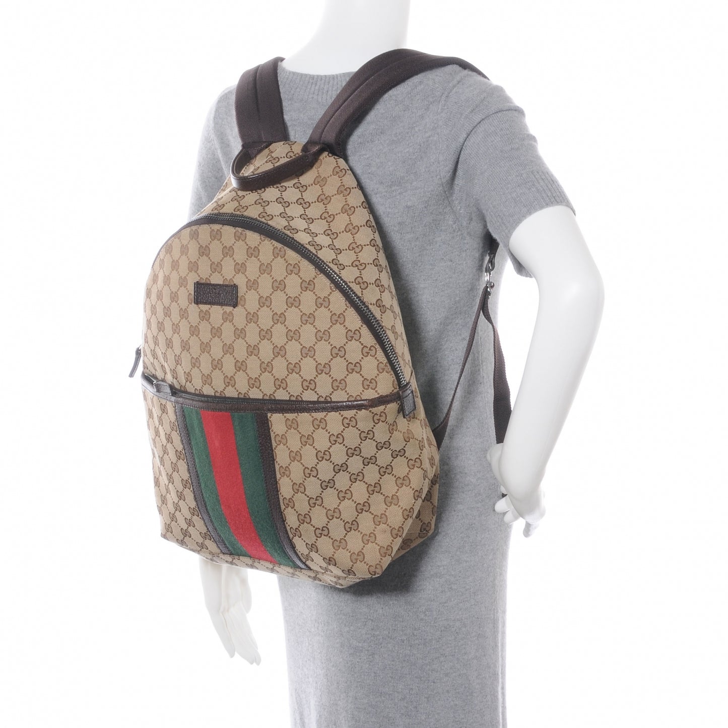 GG Monogram Web Medium Classic Backpack Brown