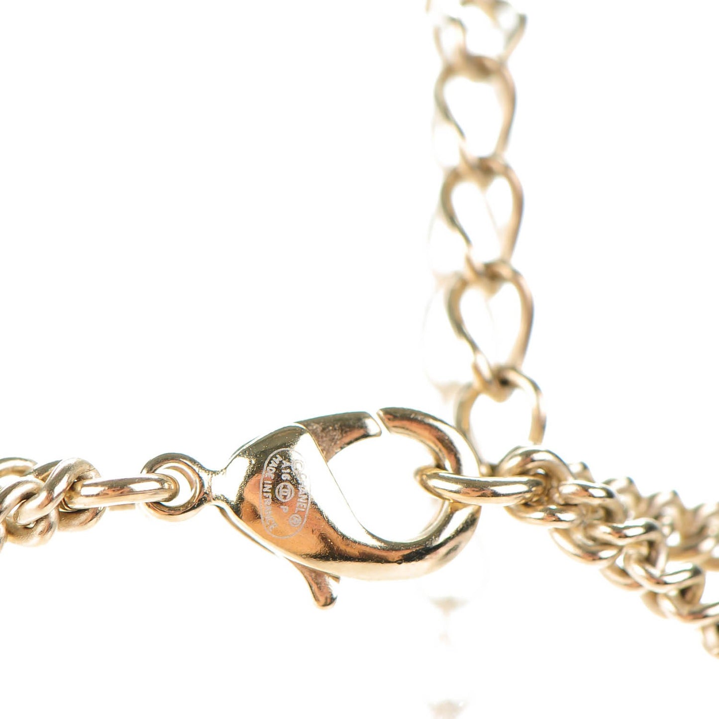 Crystal Baguette Pearl CC Chain Necklace Gold
