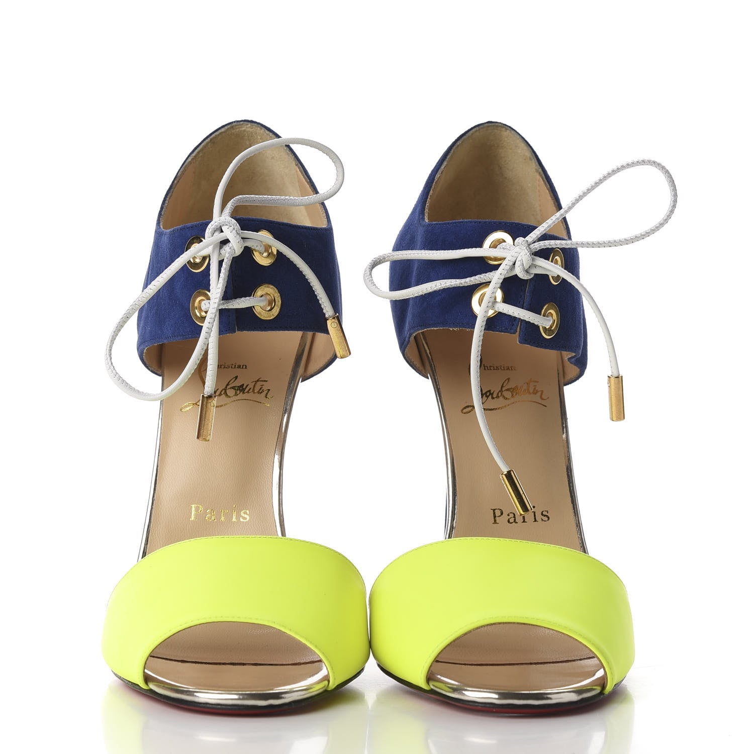 Christian Louboutin Fluo Matt Suede Kid Specchio Mayerling 100 Sandals 40.5 Version Jaune 3 of 11