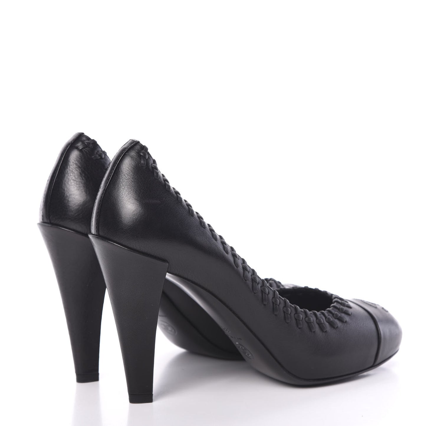 Lambskin Cap Toe Whipstitch Pumps 38.5 Black