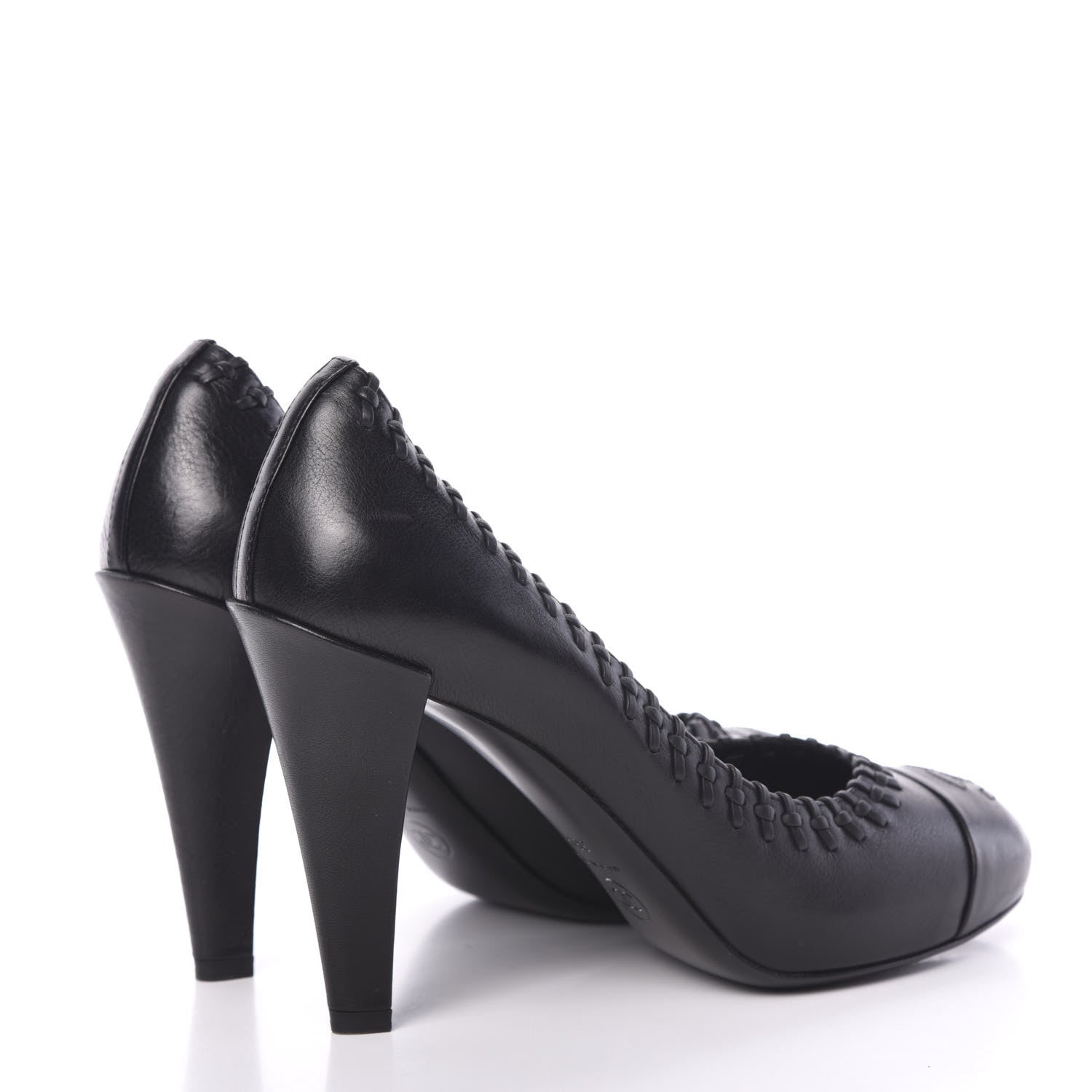 Chanel Lambskin Cap Toe Whipstitch Pumps 38.5 Black 4 of 11