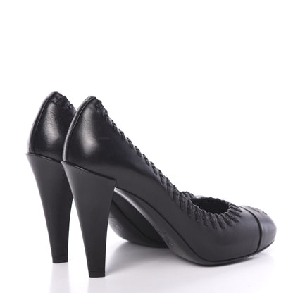Chanel Lambskin Cap Toe Whipstitch Pumps 38.5 Black 4 of 11