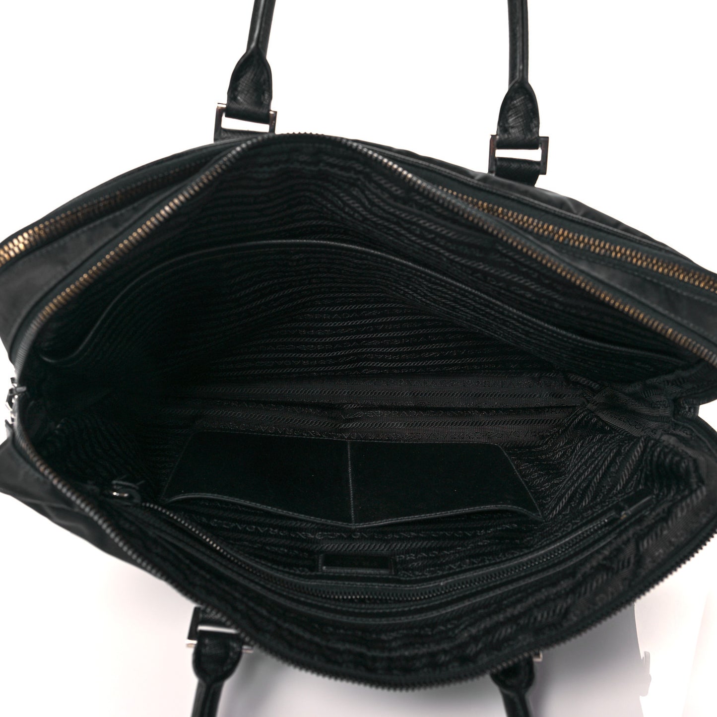 Tessuto Nylon Saffiano Metal Triangle Logo Work Bag Black