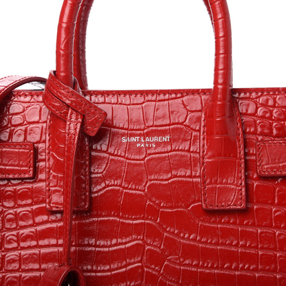 Saint Laurent Calfskin Crocodile Embossed Nano Sac De Jour Red 10 of 11