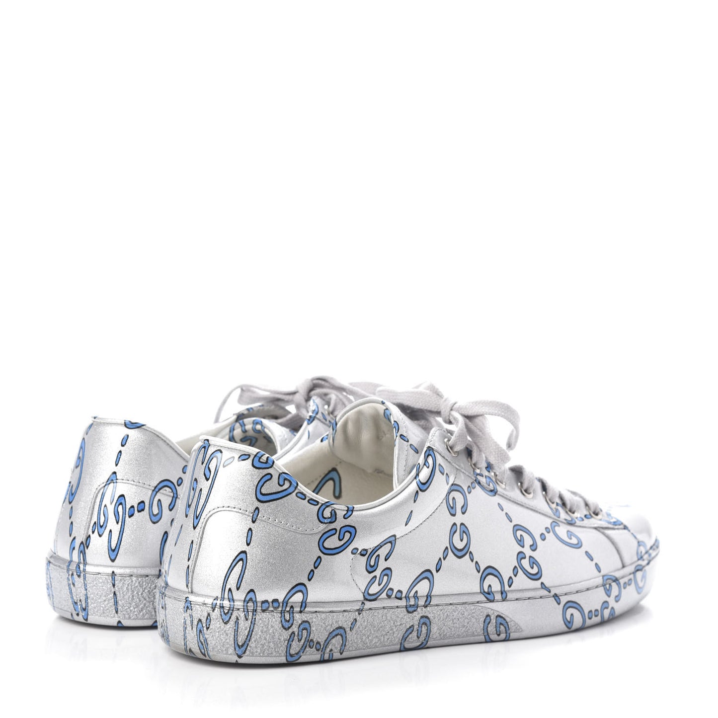 Miro Rubber Wax GucciGhost Print Mens New Ace Sneakers 9 Silver