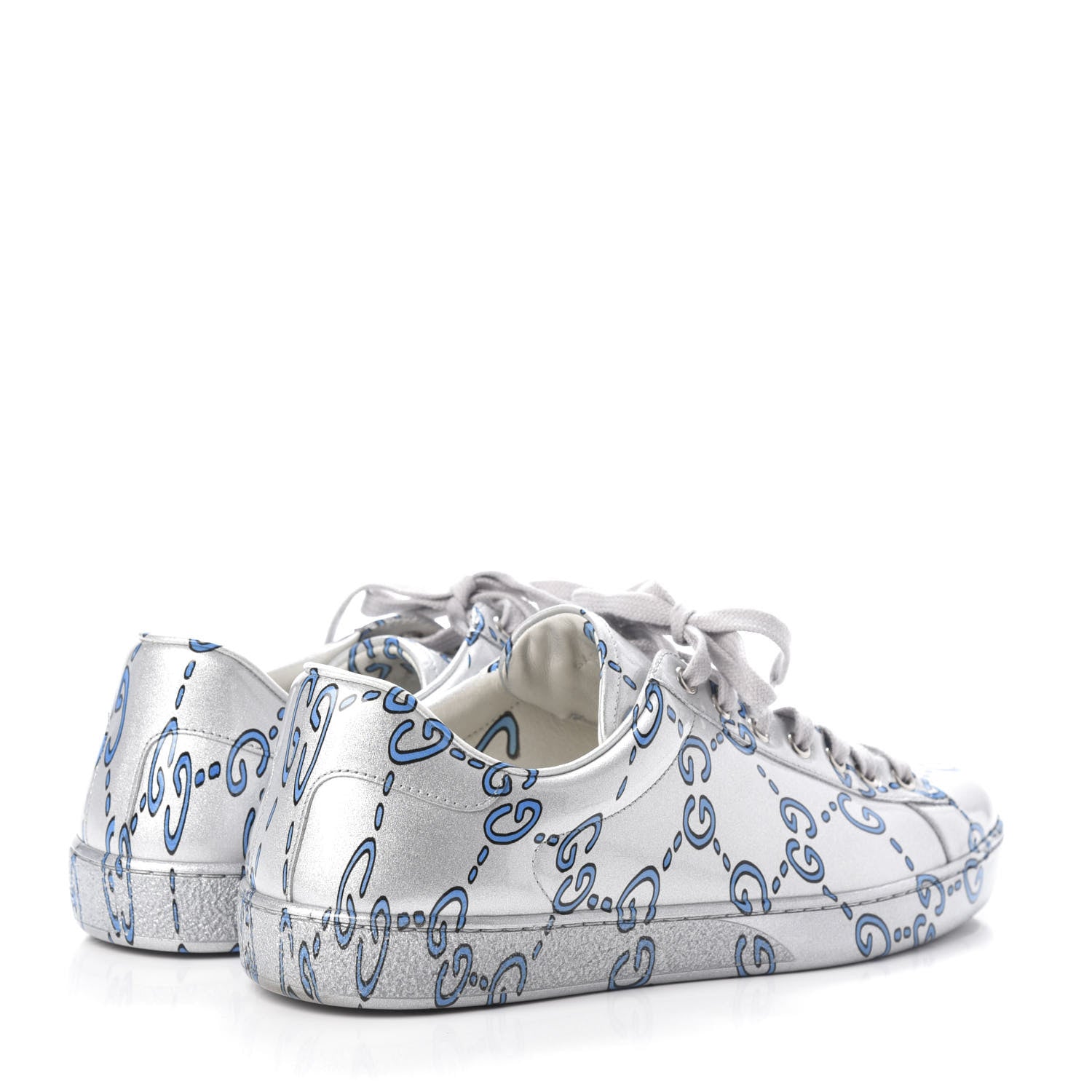 Gucci Miro Rubber Wax GucciGhost Print Mens New Ace Sneakers 9 Silver 4 of 7