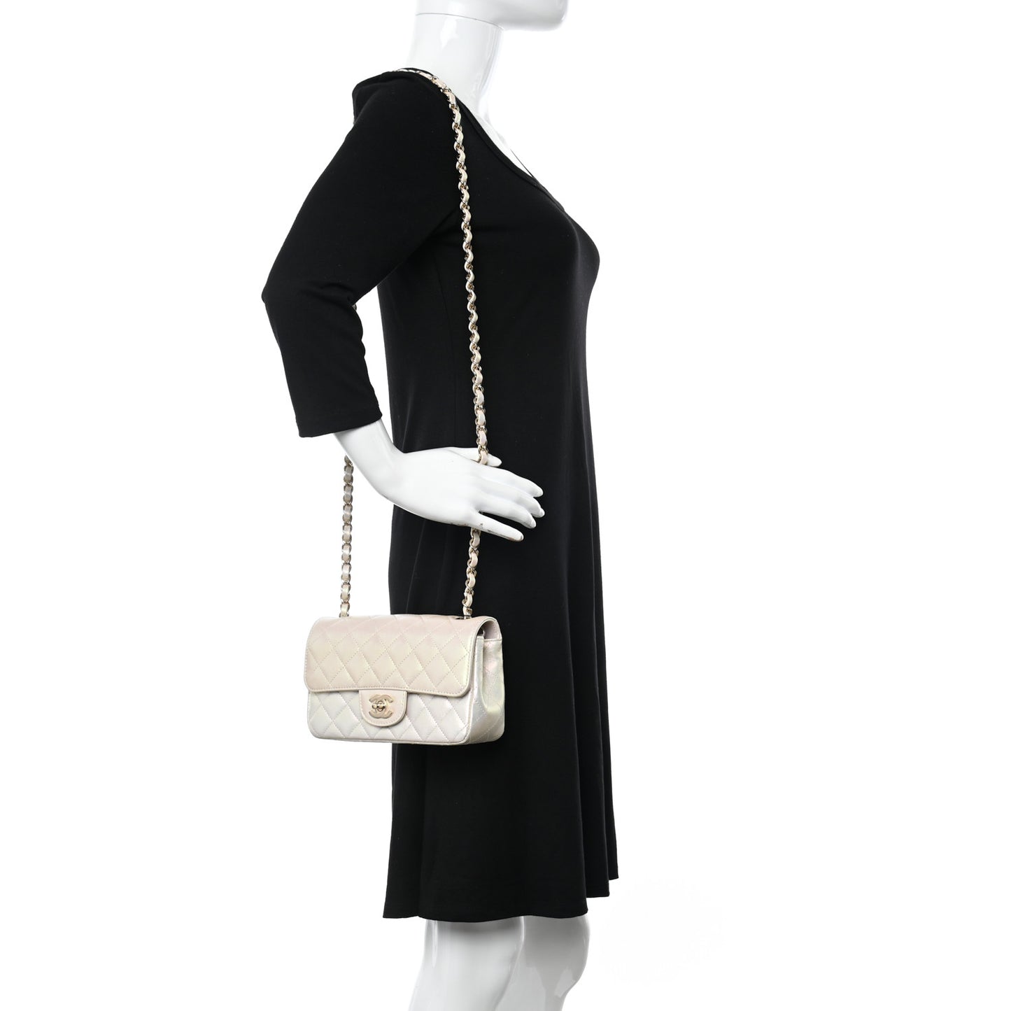 Iridescent Lambskin Quilted Mini Rectangular Flap Ivory