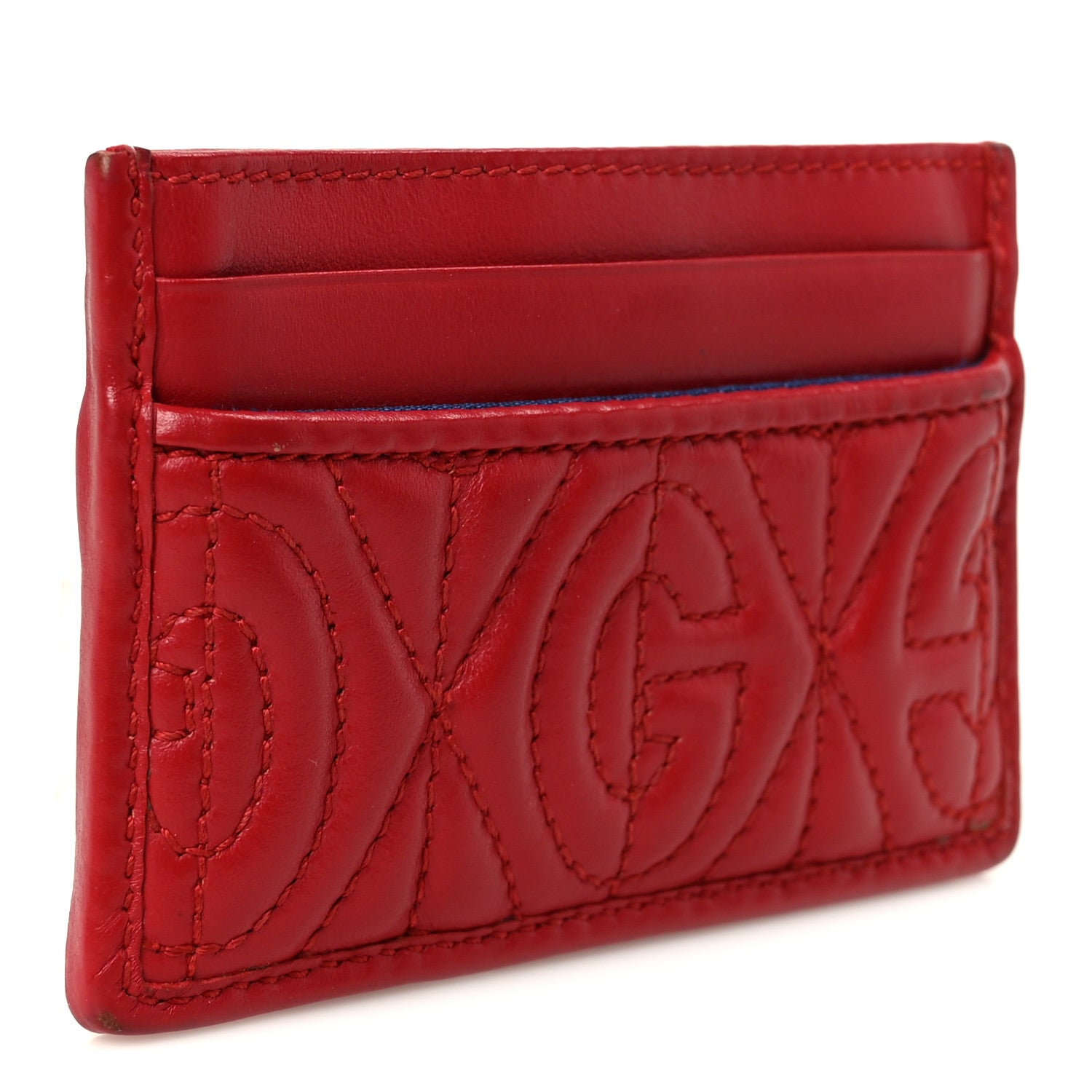 Gucci Calfskin G Rhombus Quilted Card Holder Hibiscus Red 3 of 8