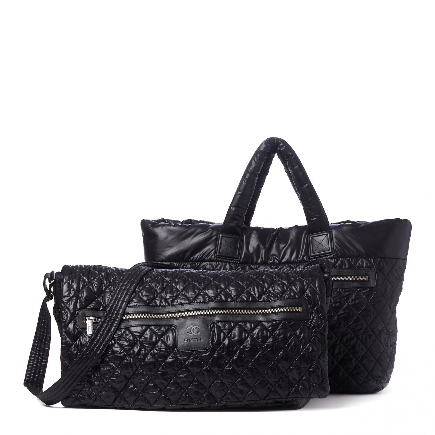 Chanel Nylon Quilted Large Coco Cocoon Shopping Tote and Messenger Bag Black 2 of 15