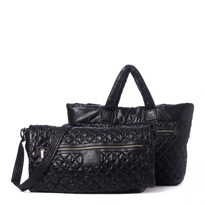 Chanel Nylon Quilted Large Coco Cocoon Shopping Tote and Messenger Bag Black 2 of 15