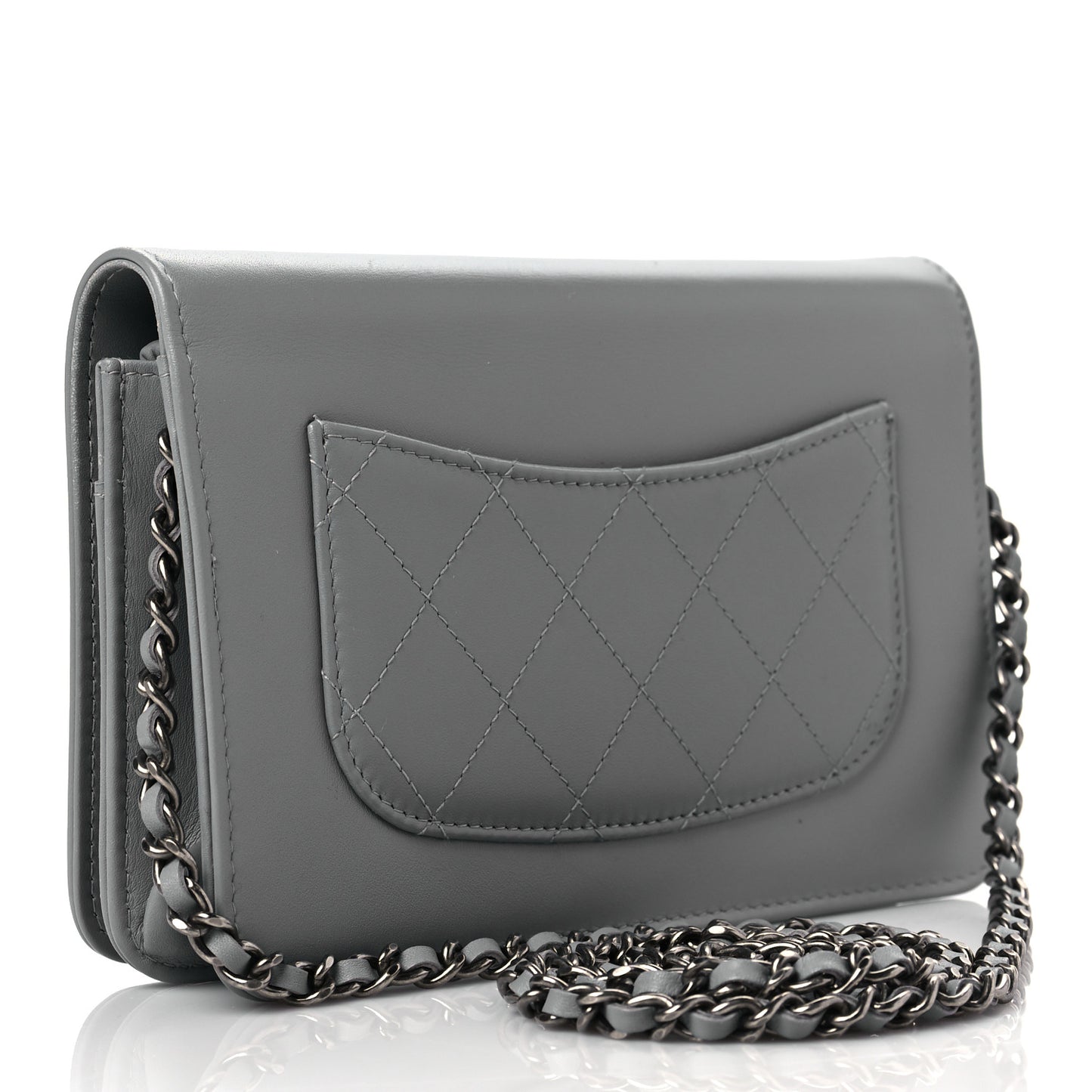 Calfskin Chain 20s Signe Wallet on Chain WOC Grey