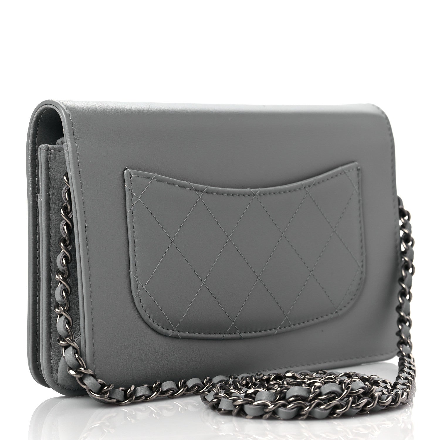 Chanel Calfskin Chain 20s Signe Wallet on Chain WOC Grey 2 of 10