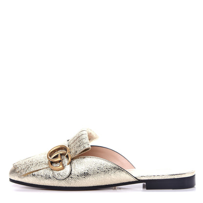 Gucci Galassia Womens GG Marmont Fringe Slippers 37 Platino 1 of 10