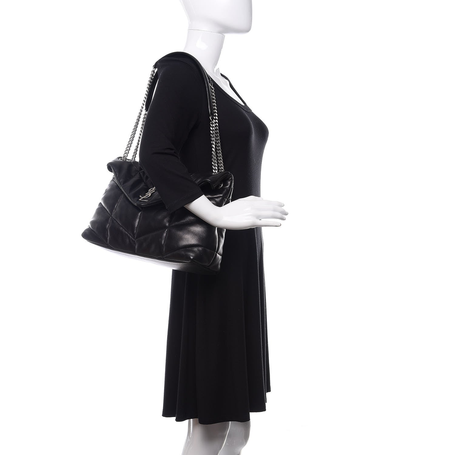 Saint Laurent Lambskin Quilted Medium Loulou Puffer Monogram Chain Satchel Black 2 of 12