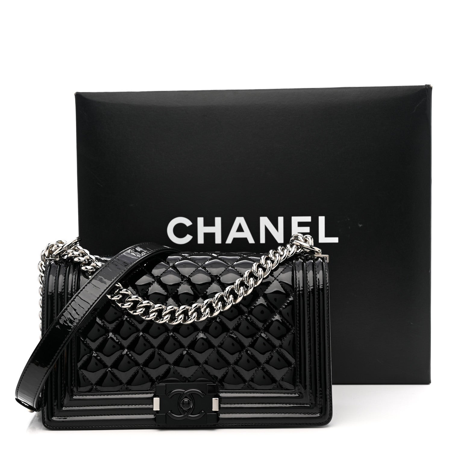 Chanel Patent Calfskin Quilted Medium Plexiglass Boy Flap Black 11 of 11