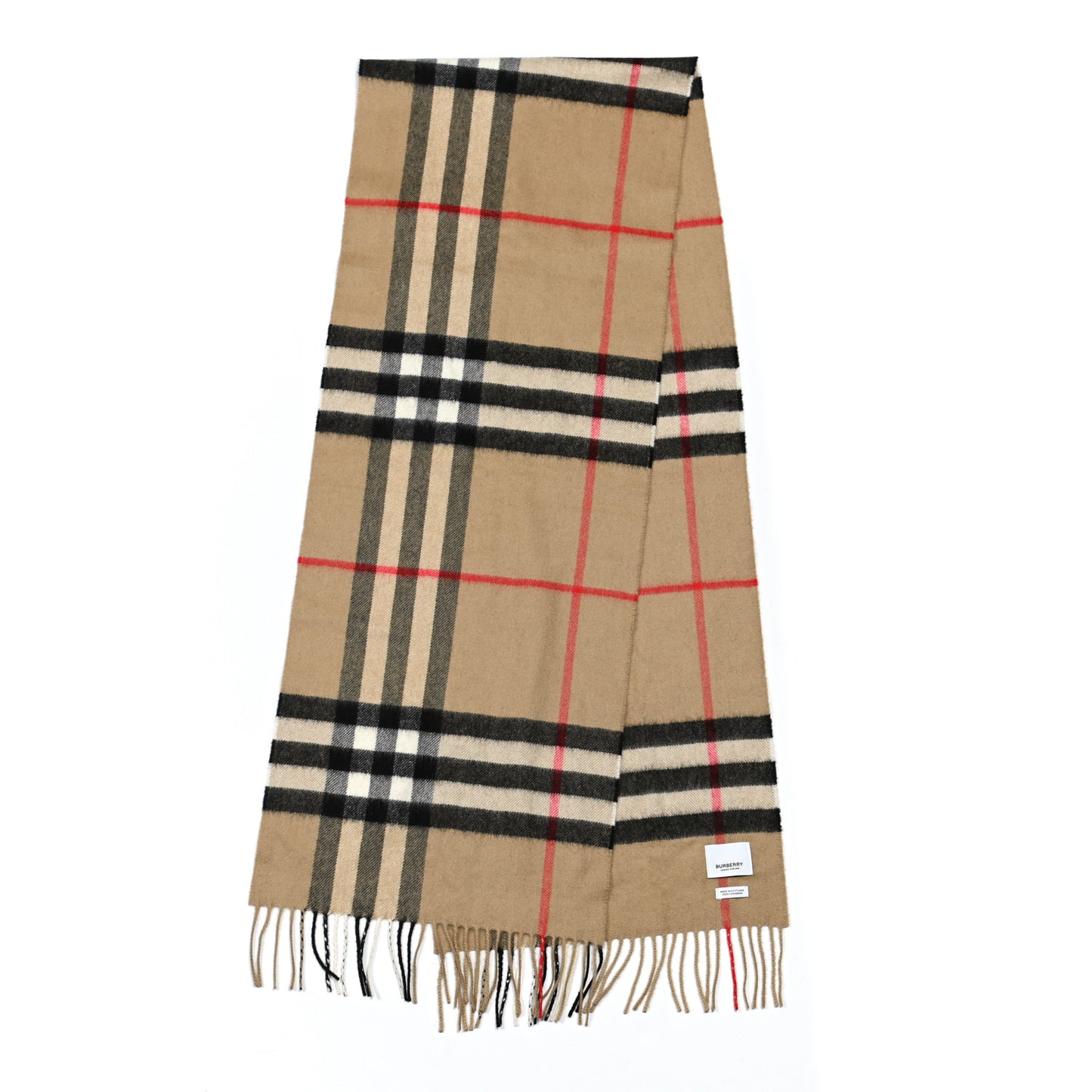 Cashmere Giant Check Fringe Scarf Archive Beige