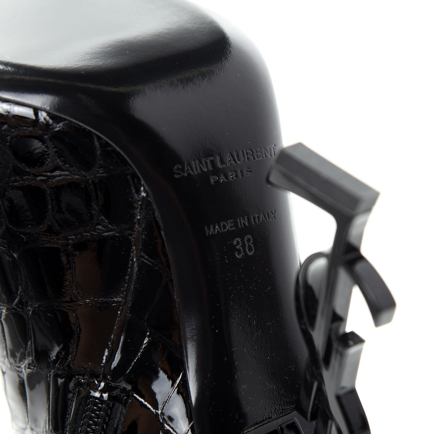Alligator Embossed Patent Calfskin Opyum 110 Ankle Boots 38 Black