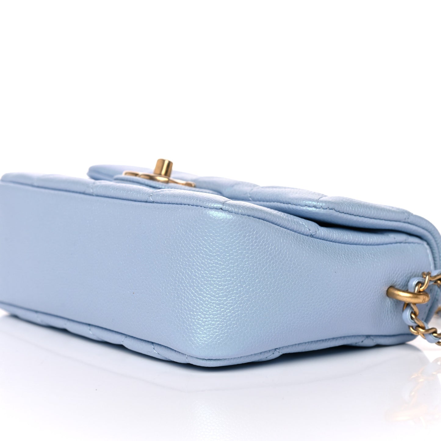 Iridescent Caviar Quilted Mini My Perfect Flap Light Blue