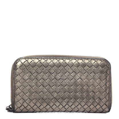 Bottega Veneta Metallic Grosgrain Intrecciato Zip Around Wallet Pewter 1 of 7