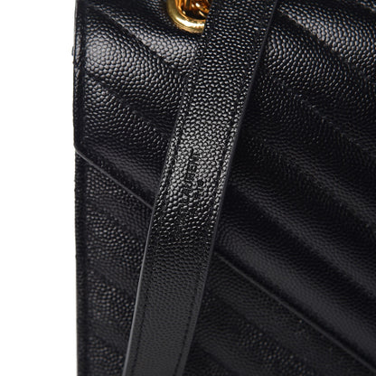 Saint Laurent Grain De Poudre Matelasse Chevron Medium Monogram Satchel Black 9 of 9