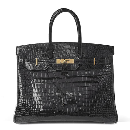 Hermes Shiny Porosus Crocodile Birkin 35 Black 1 of 32