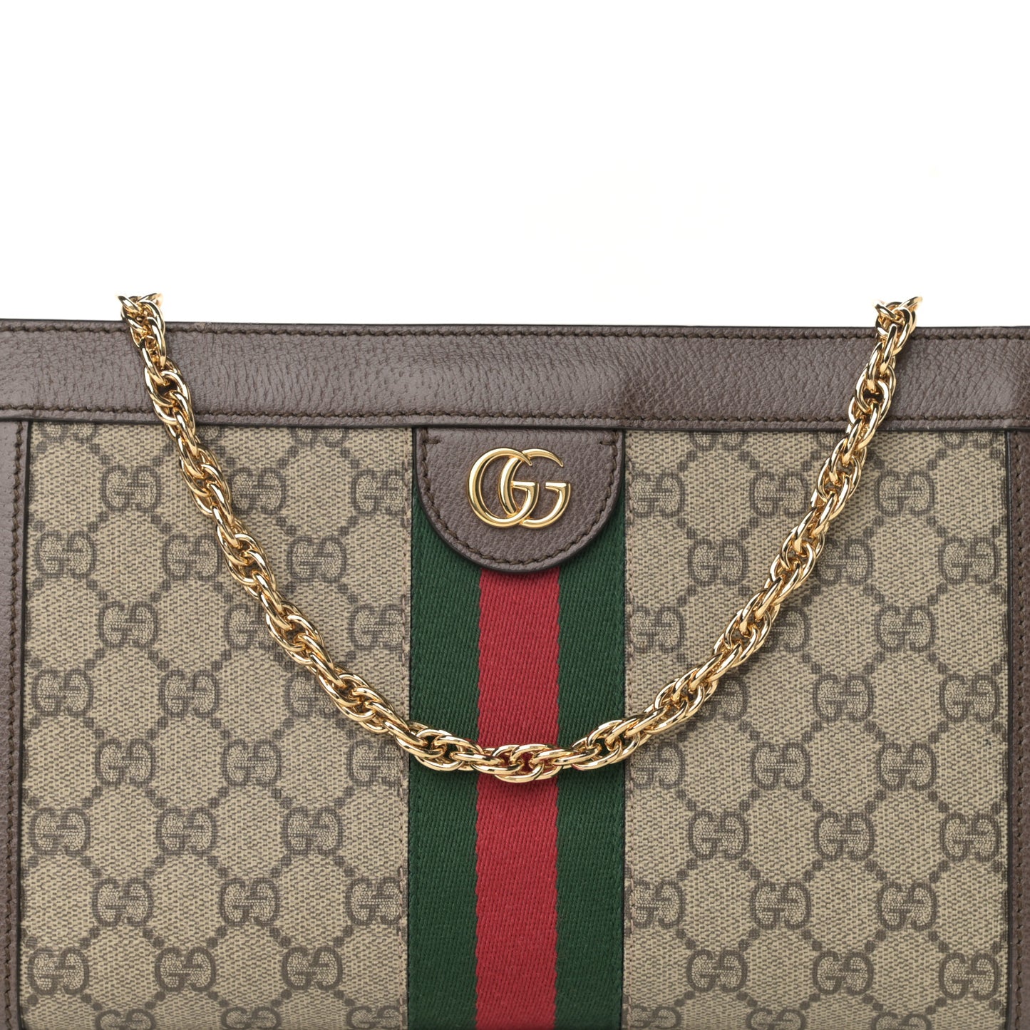 GG Supreme Monogram Web Small Ophidia Chain Shoulder Bag Brown