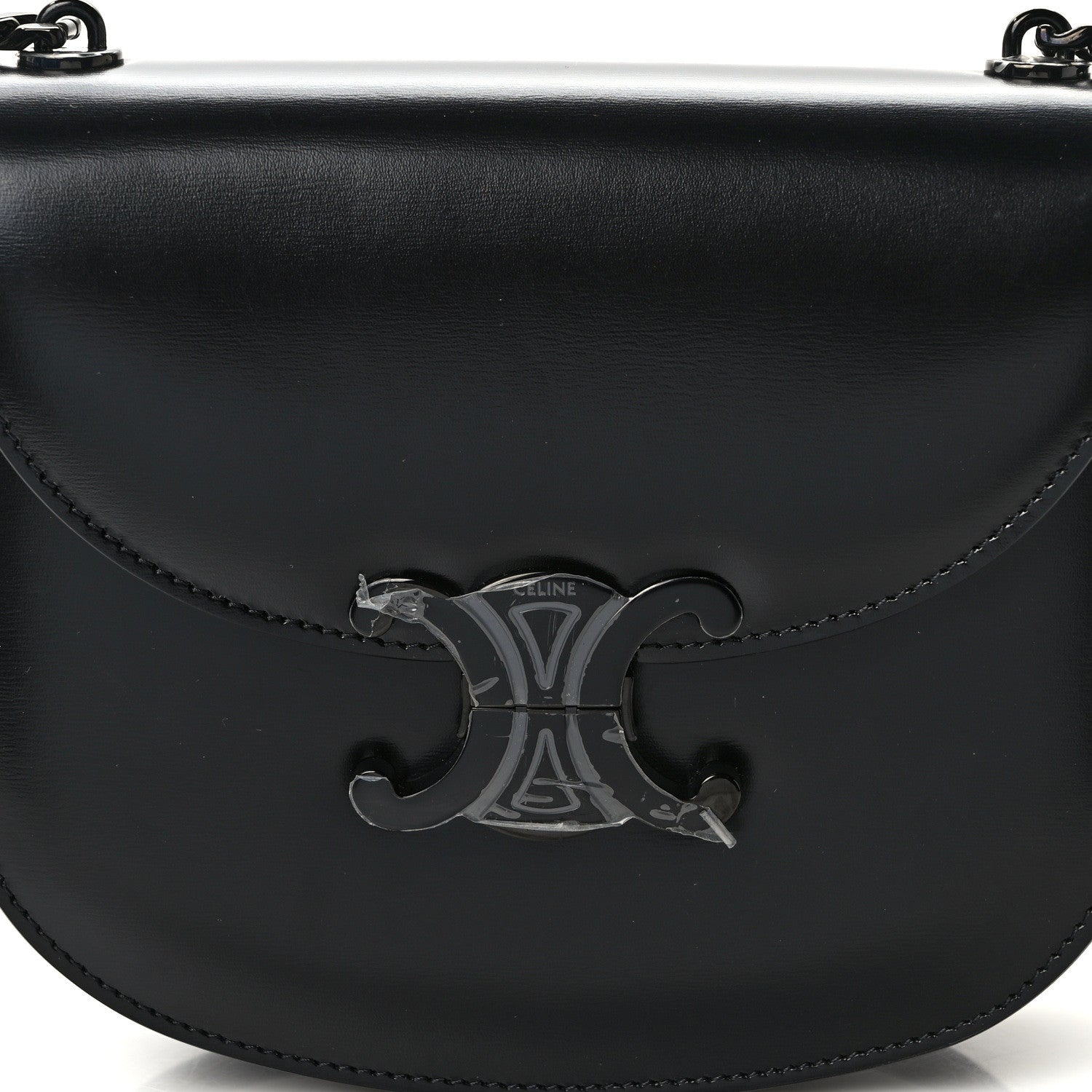 Celine Shiny Calfskin Besace Clea Chain Triomphe Black 7 of 9