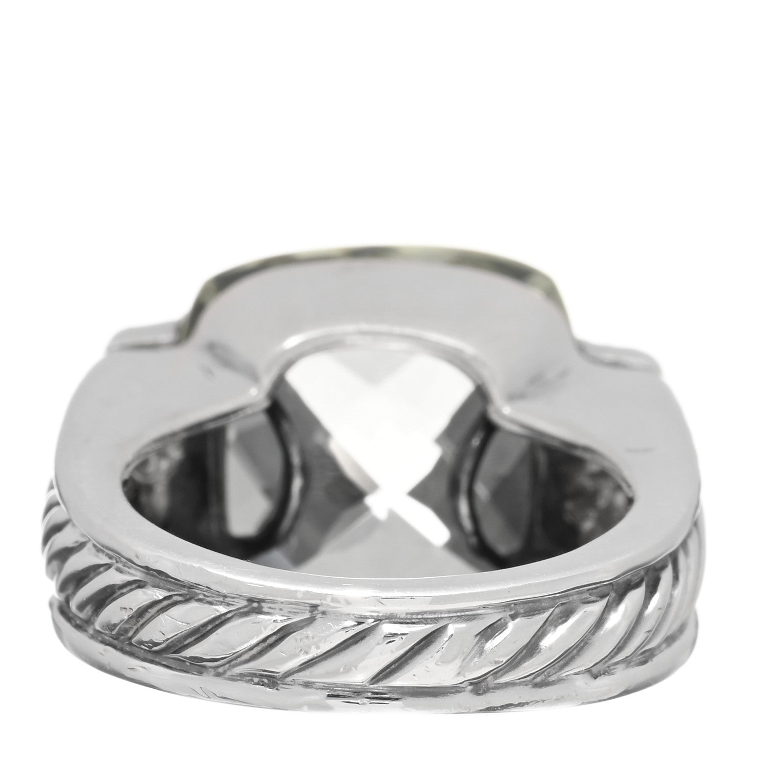 David Yurman Sterling Silver Diamond Prasiolite 15mm Deco Ring 53 6.5 3 of 4
