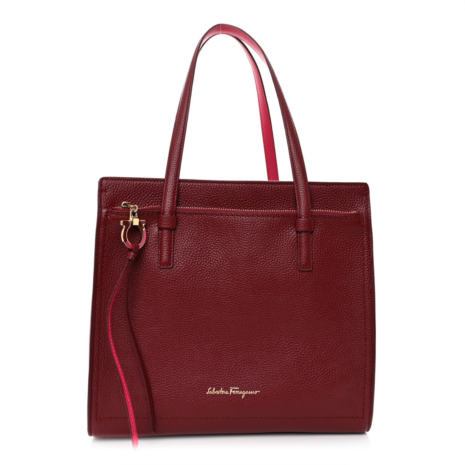Salvatore Ferragamo Calfskin Double Handle Medium Amy Tote Framboise 1 of 9