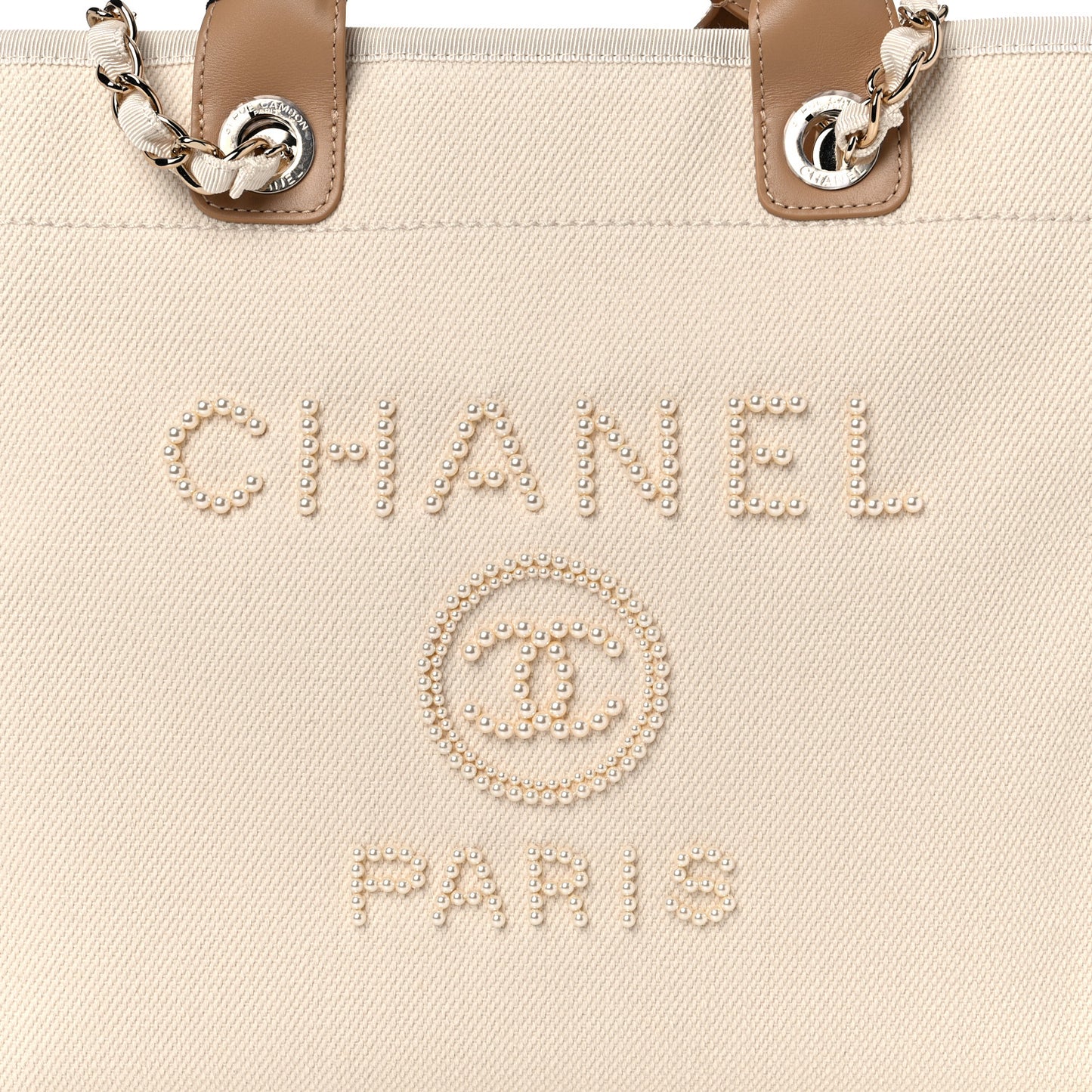 Canvas Pearl Medium Deauville Tote Ecru Beige
