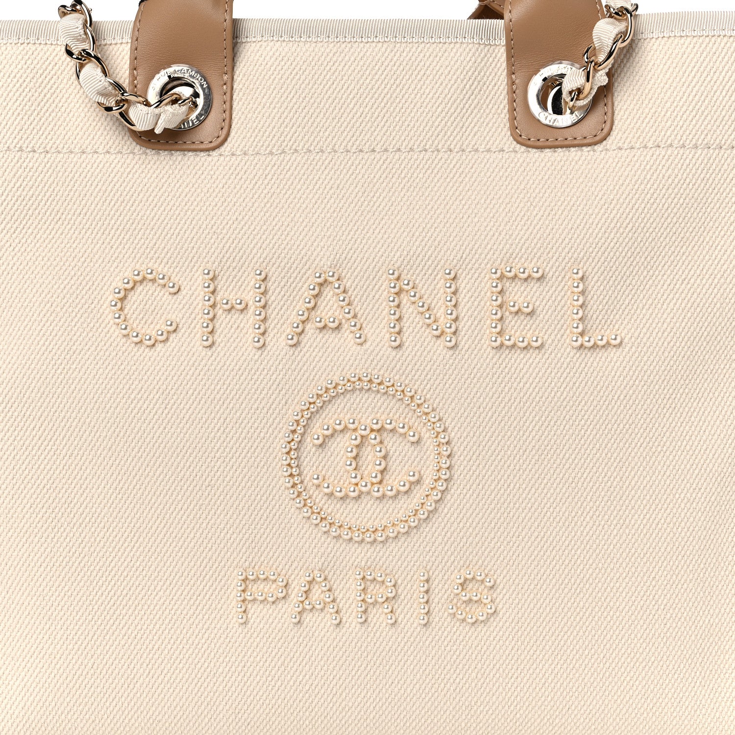Chanel Canvas Pearl Medium Deauville Tote Ecru Beige 8 of 11