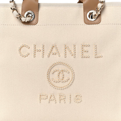 Chanel Canvas Pearl Medium Deauville Tote Ecru Beige 8 of 11