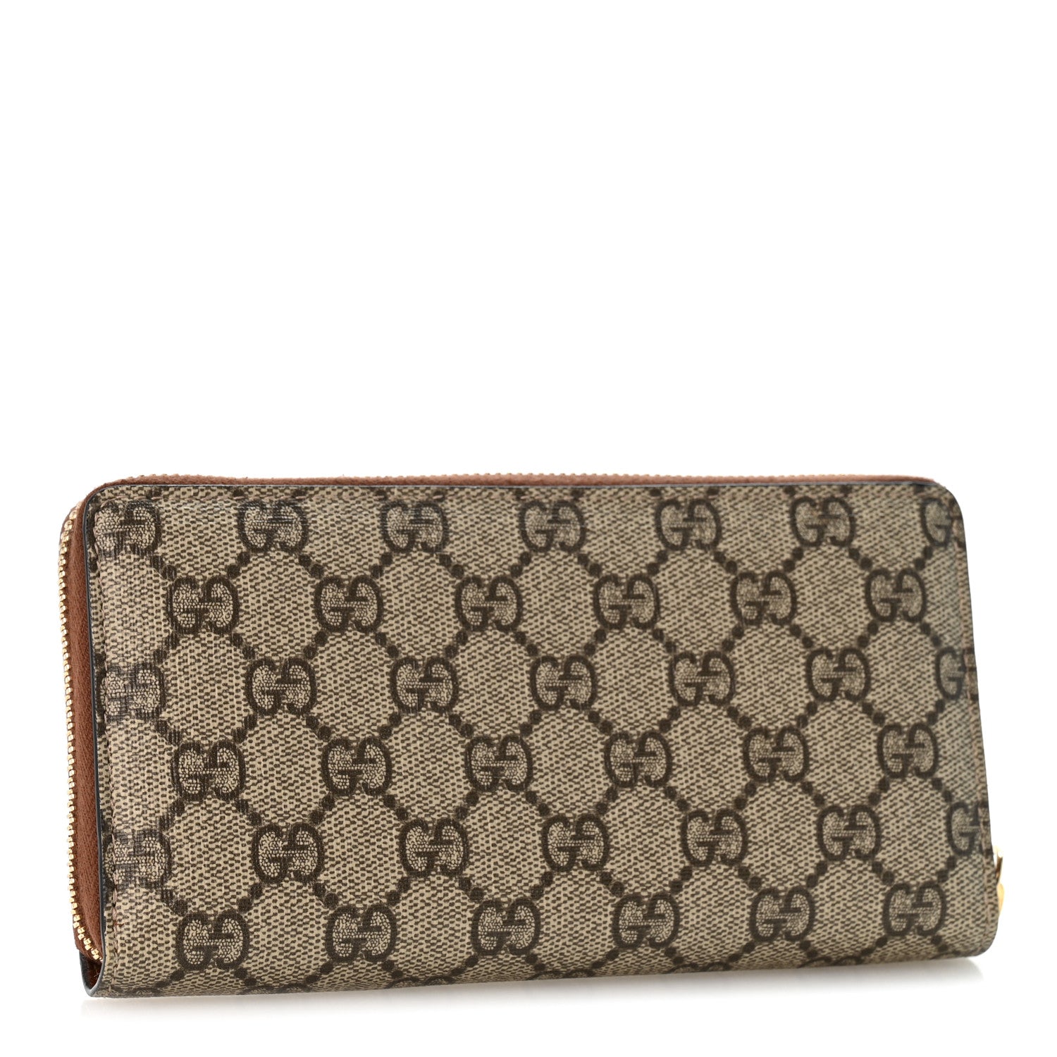 Gucci GG Supreme Monogram Cuoio Toscano Zip Around Wallet Beige Ebony Cuir 3 of 12