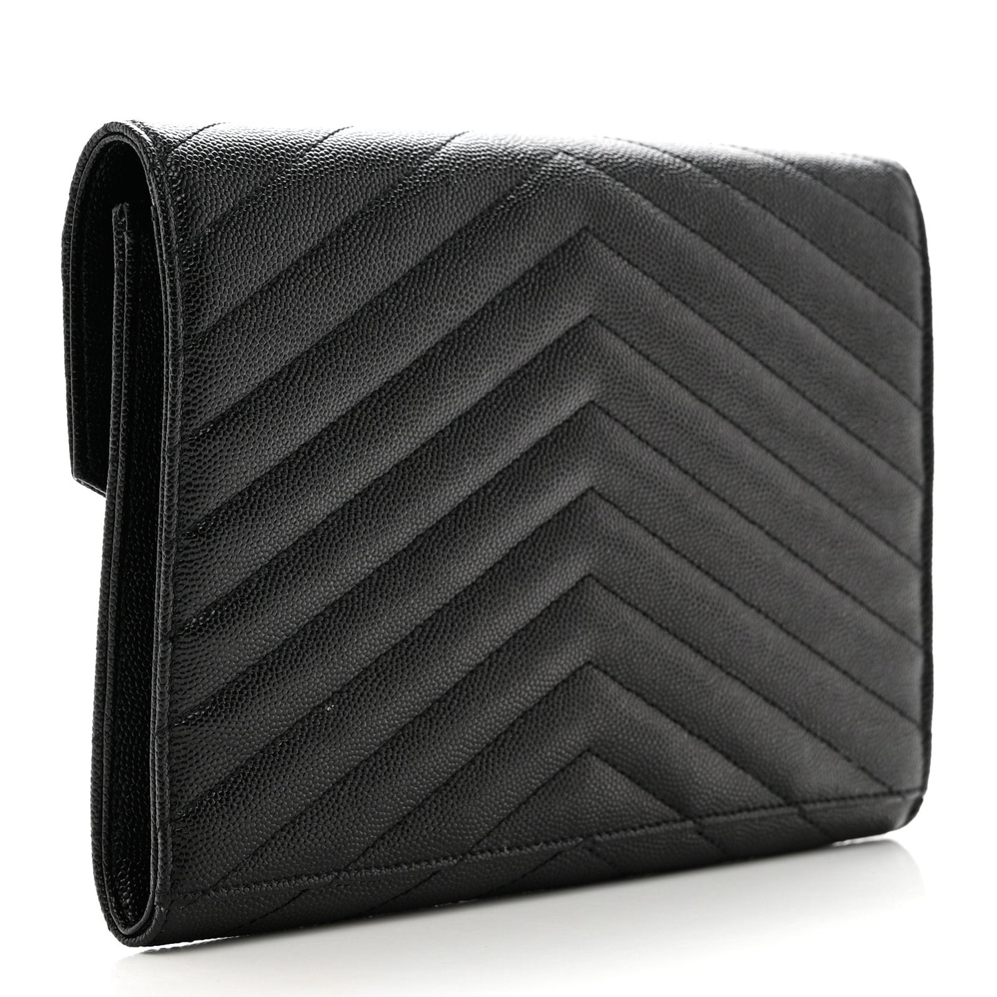 Grain De Poudre Matelasse Chevron Monogram Envelope Clutch Black