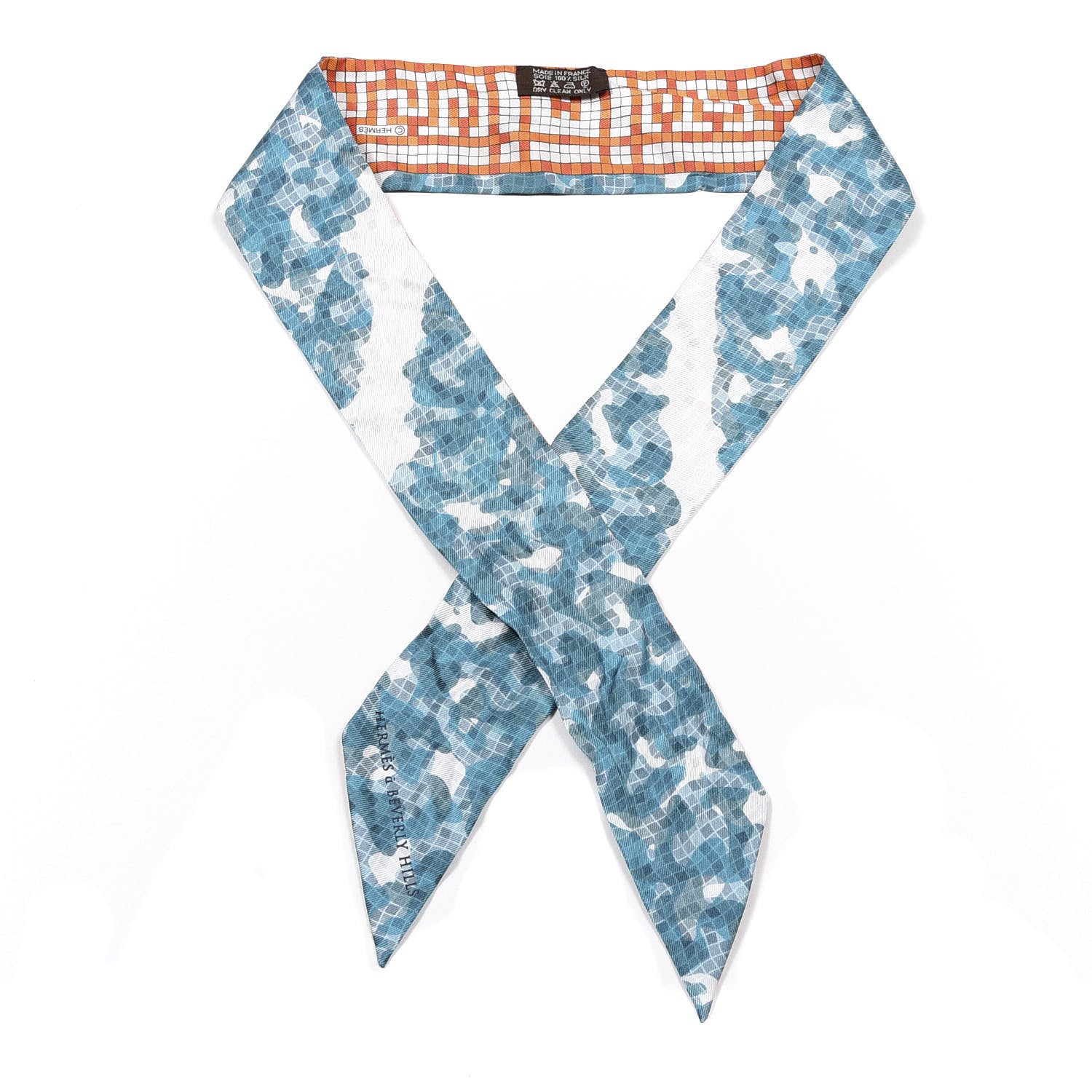 Hermes Silk A Beverly Hills Twilly Orange Bleu Blanc 1 of 4