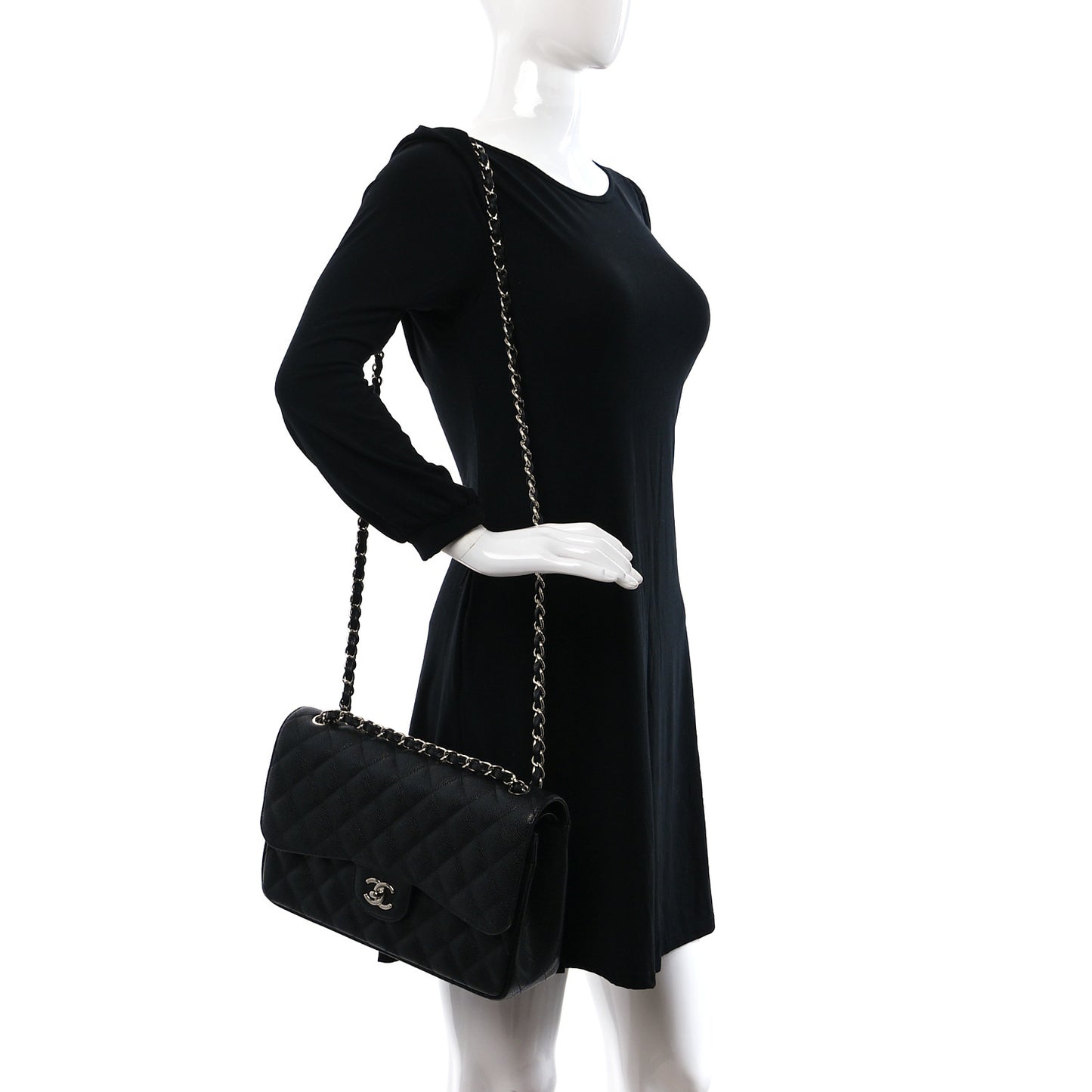 Caviar Quilted Jumbo Double Flap Black