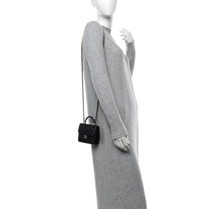 Chanel Lambskin Quilted Top Handle Flap Clutch With Chain Black 2 of 11