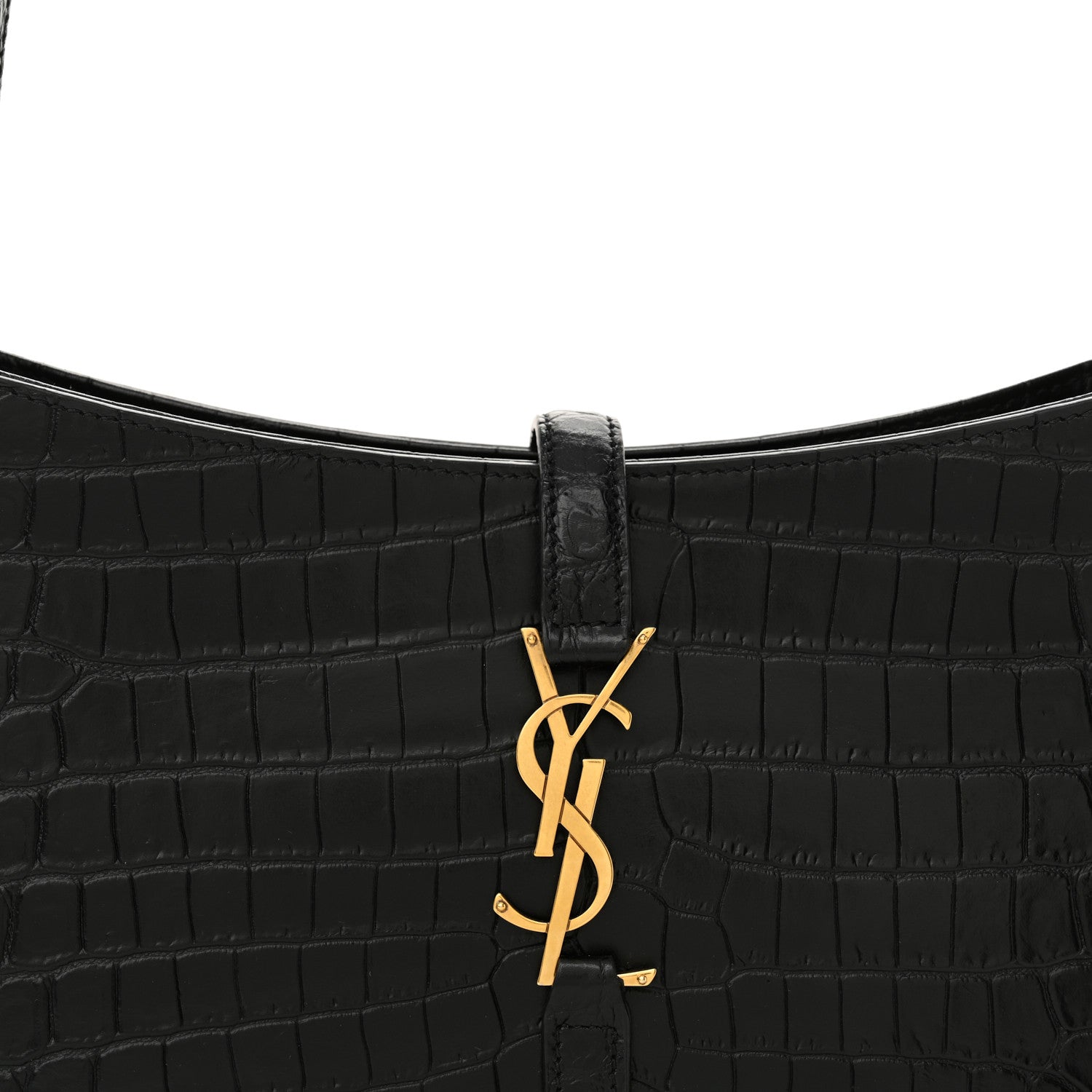 Saint Laurent Calfskin Crocodile Embossed Le 5 A 7 Hobo Black 8 of 11