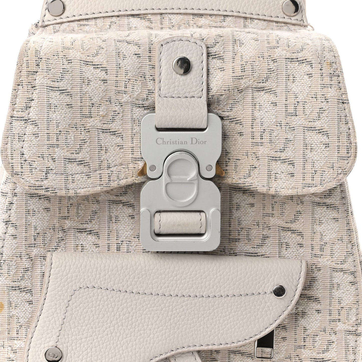 HOMME Oblique Jacquard Calfskin Mini Saddle Backpack Beige