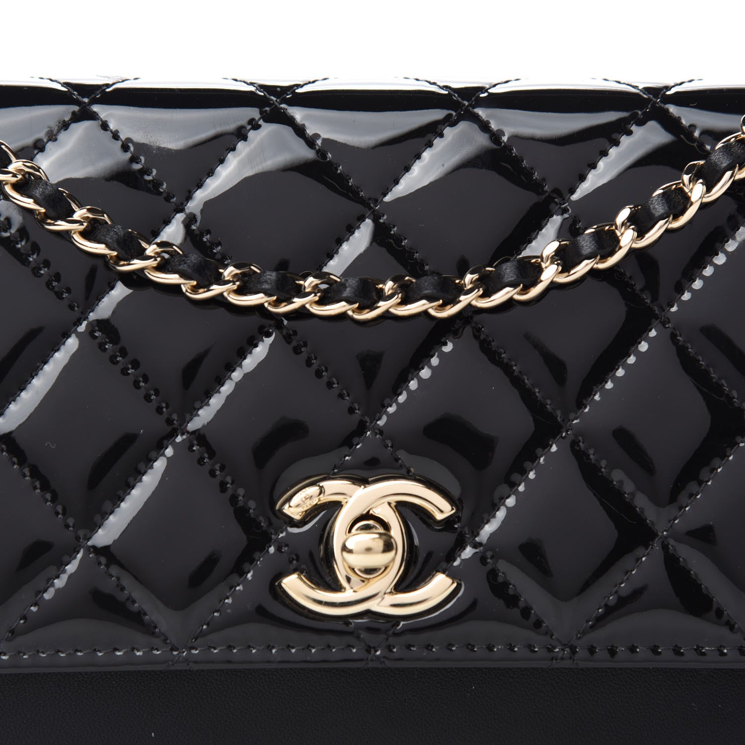 Chanel Patent Lambskin Quilted Wallet On Chain WOC Black 13 of 14