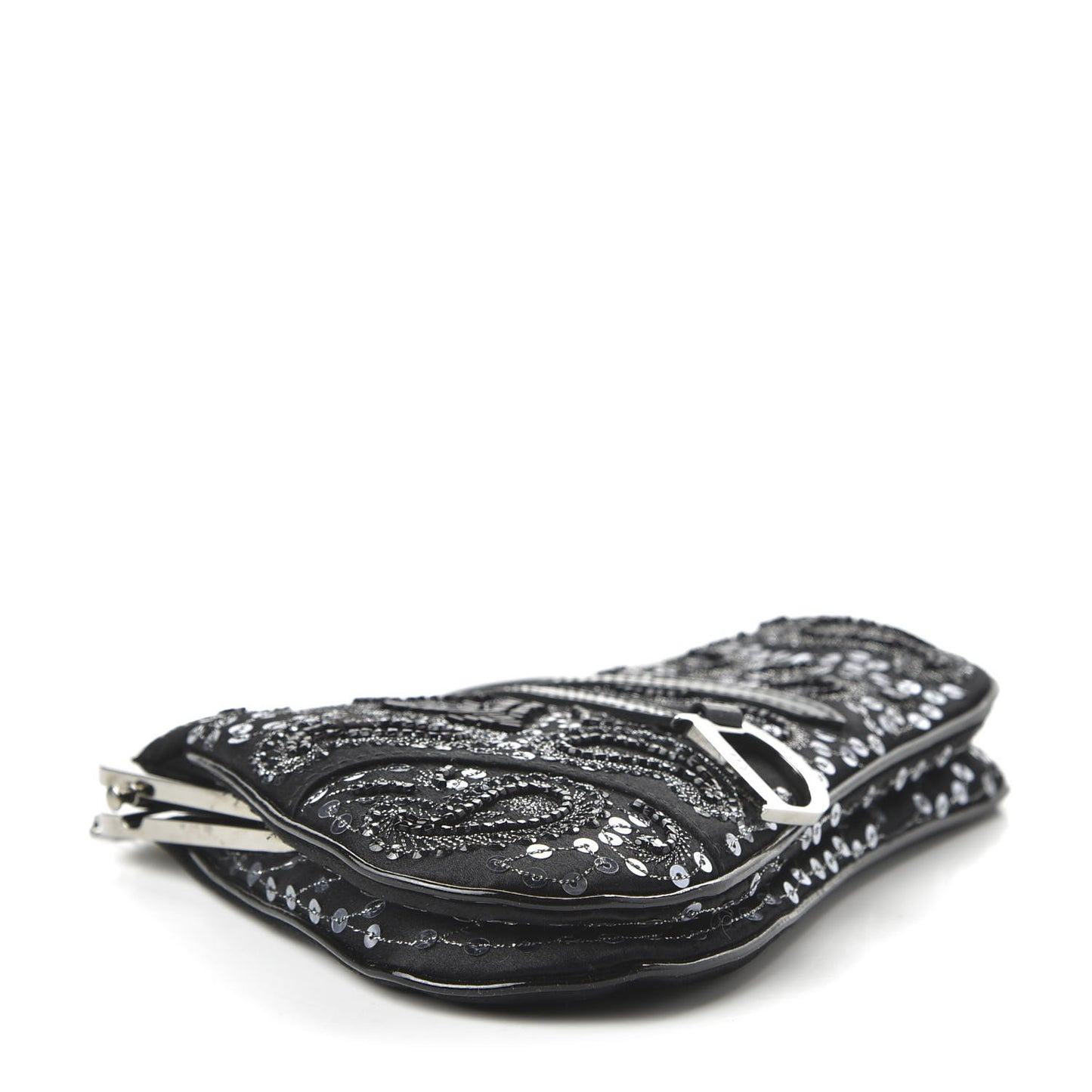 Satin Embroidered Mini Frame Saddle Black