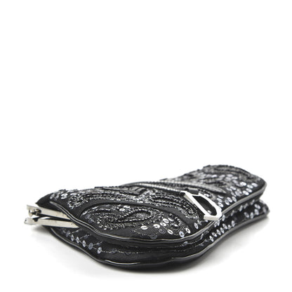 Christian Dior Satin Embroidered Mini Frame Saddle Black 4 of 9